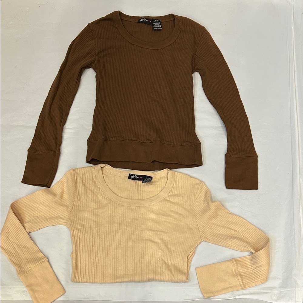 Cozy Long Sleeve Kids Tees - Brown and Cream